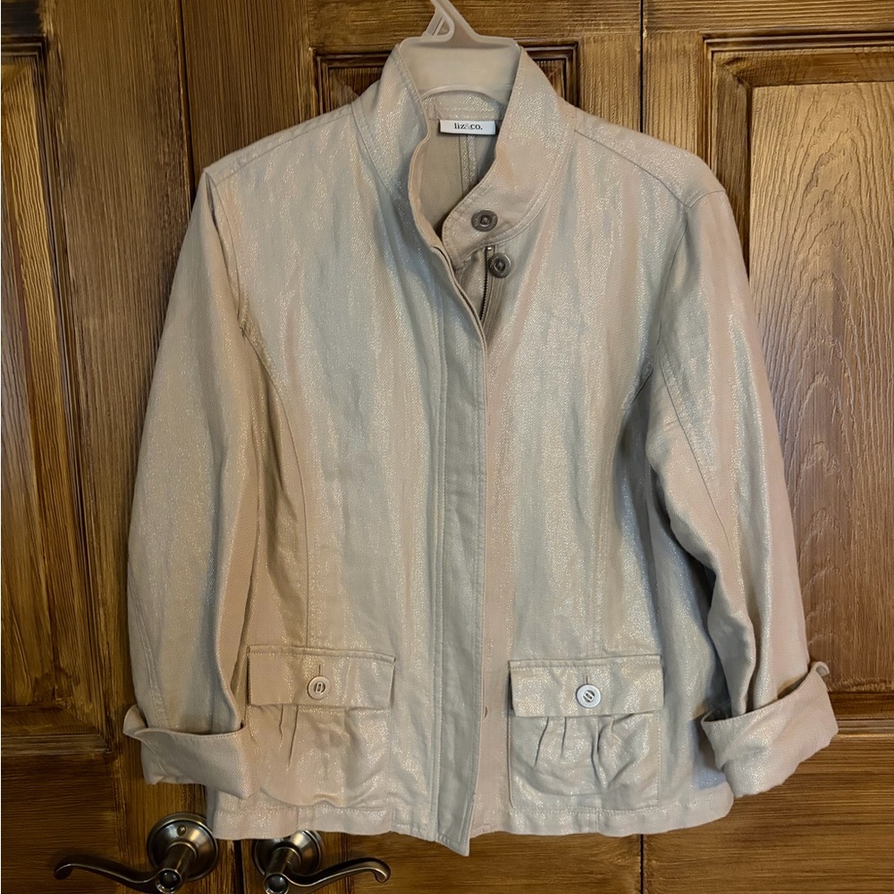 Liz&co. Cream Metallic-Accent Utility Jacket